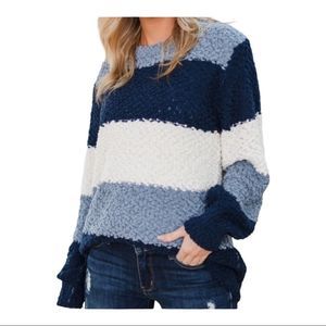 Zenana Long Sleeve Color Block Textured Popcorn Sweater Size Small